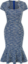 Elegant Cap Sleeve Fishtail Tweed Cocktail Bodycon Dress
