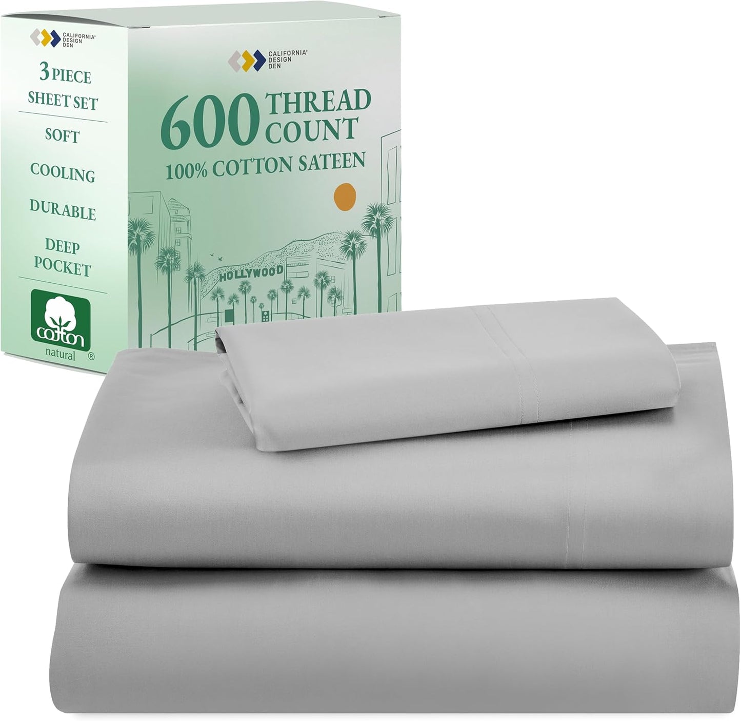 Luxury Twin Sheet Set - 100% Cotton, 600 Thread Count Bedding