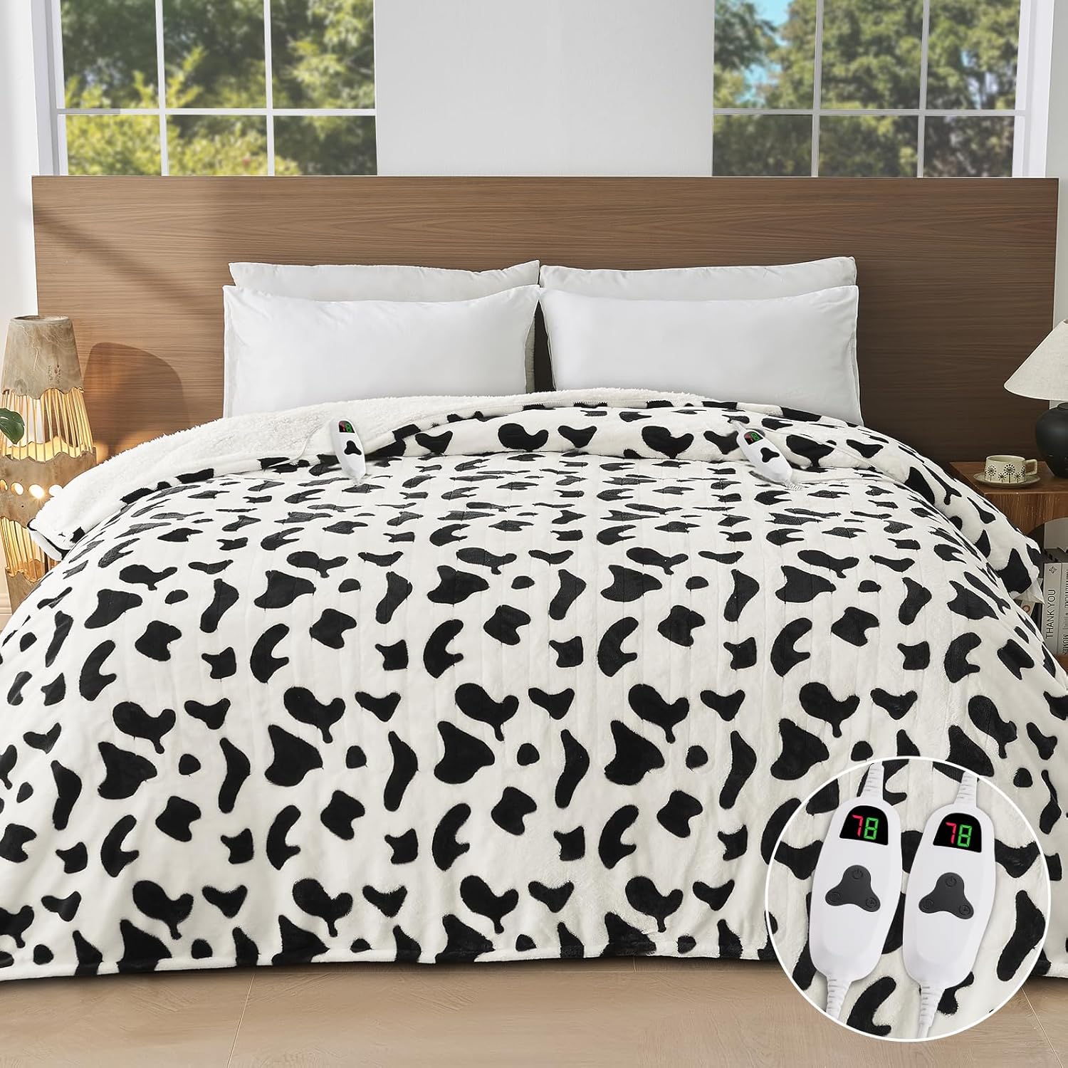 Cow Print Electric Heated Blanket King Size for Cozy Comfort