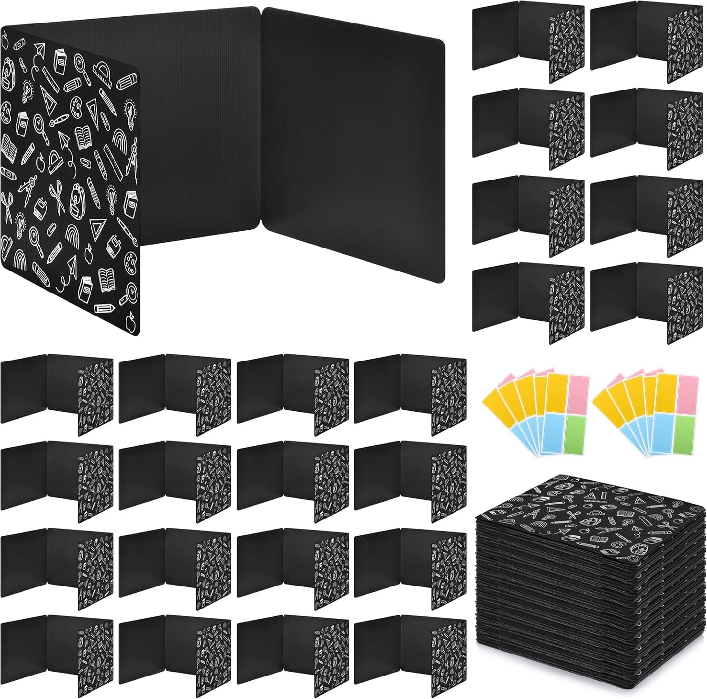24 Pack Black Printing Privacy Dividers for Student Desks