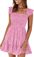 Prinbara Womens Summer Square Neck Smocked Sundress - Flowy Casual