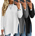 3 Pack Women's Waffle Knit Long Sleeve Tops Oversized Crewneck Loose