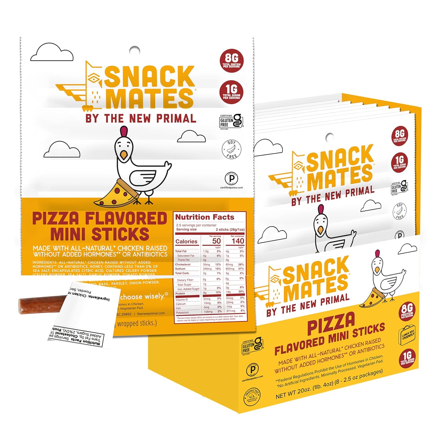 Snack Mates Pepperoni Pizza Chicken Sticks for Kids - Healthy Treats