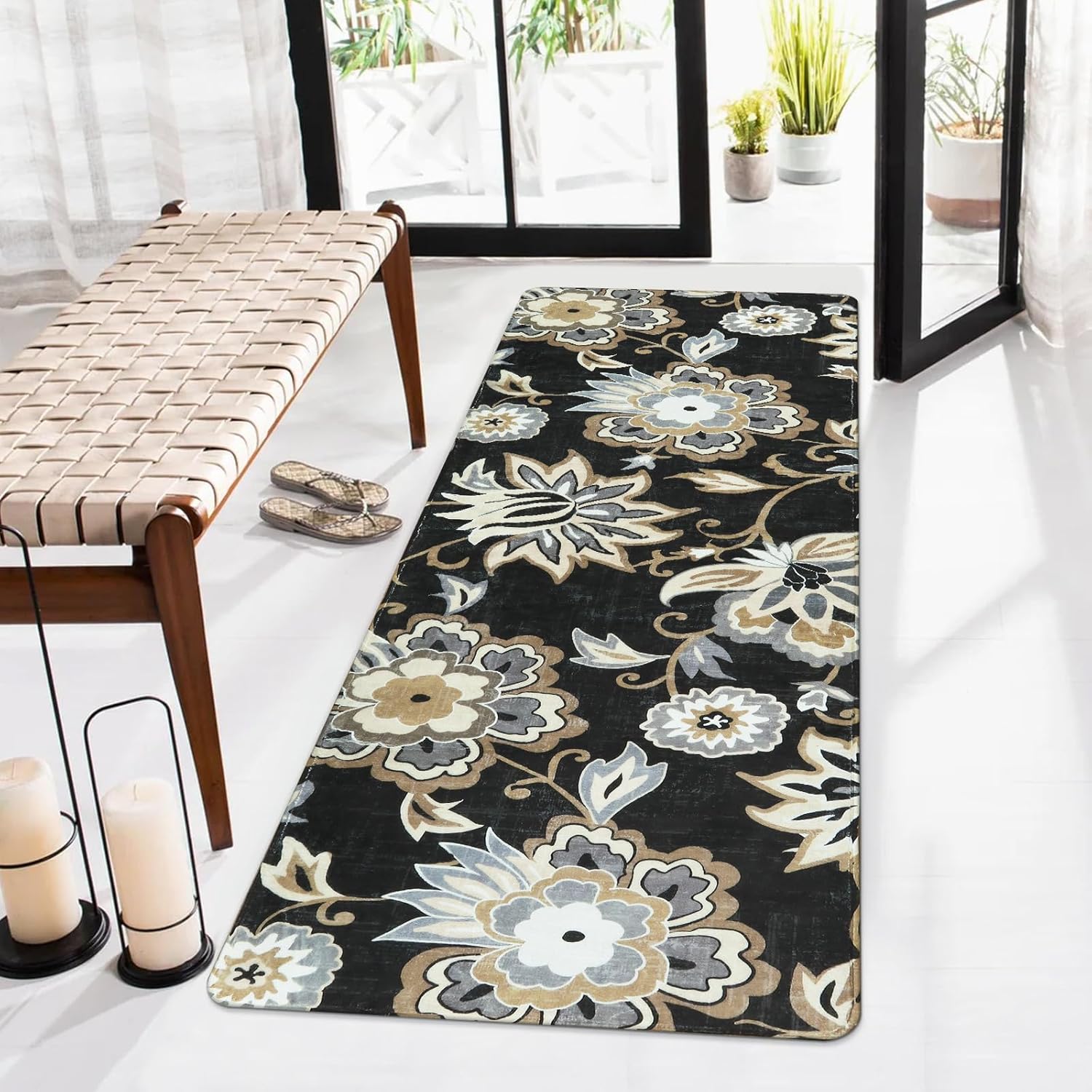 Lahome Floral 2x5 Washable Rug Runner for Entryway and Kitchen