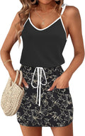 Womens Summer Spaghetti Strap Mini Dress with Pockets - Beach Coverup