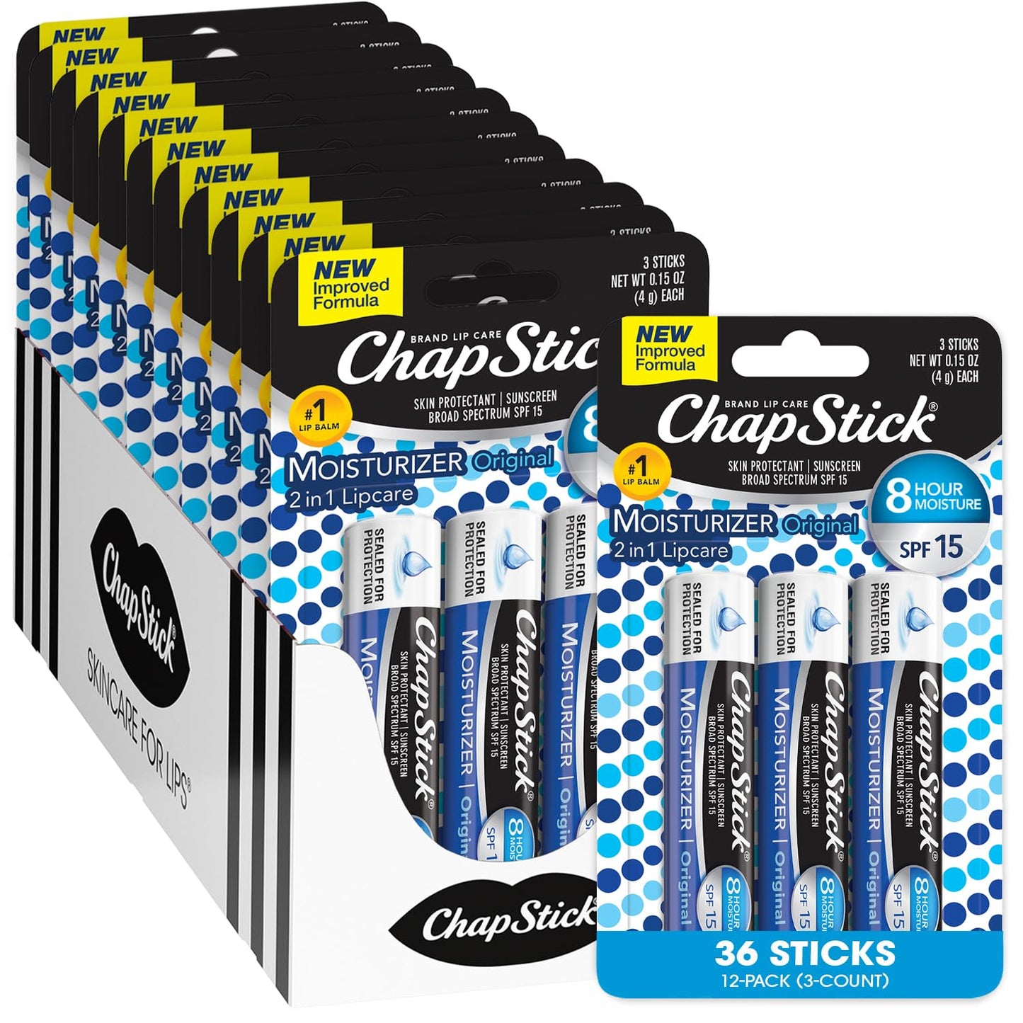 ChapStick Lip Moisturizer 2-in-1 SPF 12 Bulk Lip Balm Pack