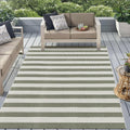 Green and White Striped Fall Outdoor Rug 5x7 - Washable Cotton Patio