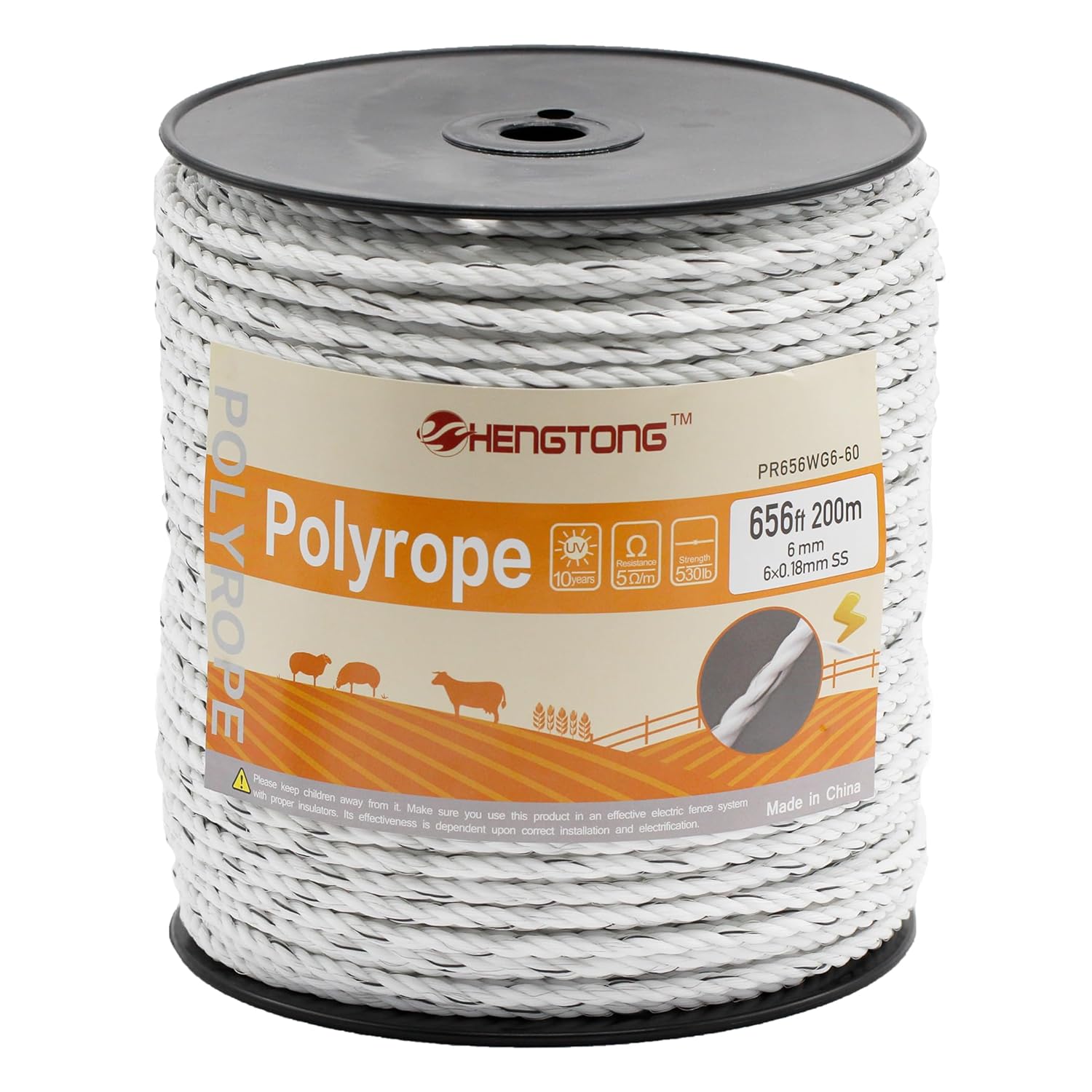 Electric Fence Poly Rope 656ft for Horses and Large Animals