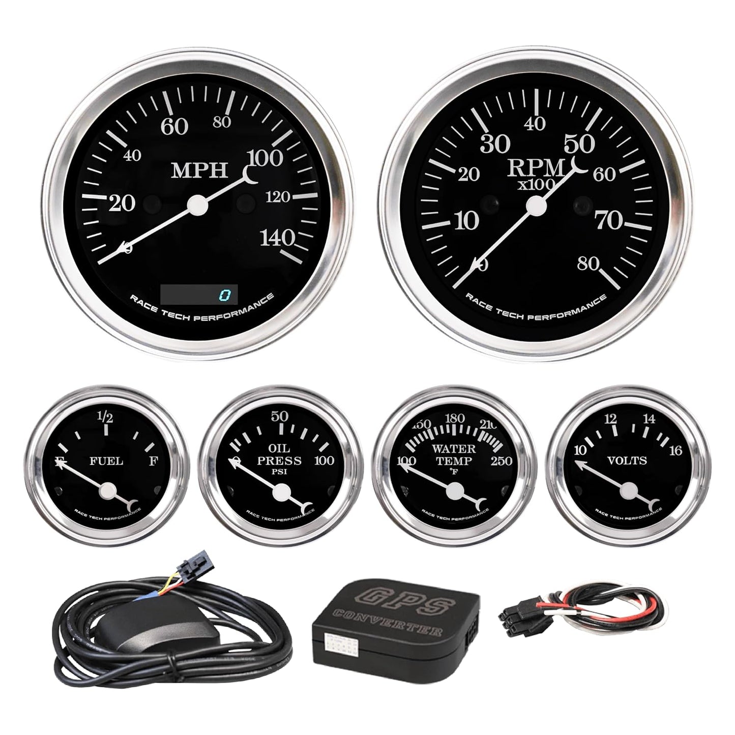 Racetech 6 Gauge Vintage Kit: Speedometer, Tachometer, Voltmeter & More!