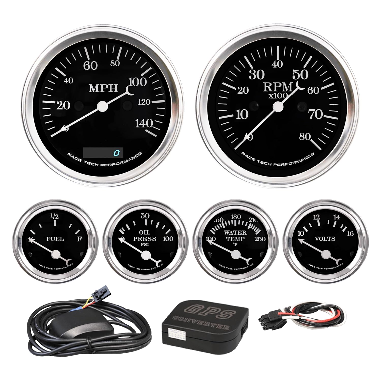 Racetech 6 Gauge Vintage Kit: Speedometer, Tachometer, Voltmeter & More!