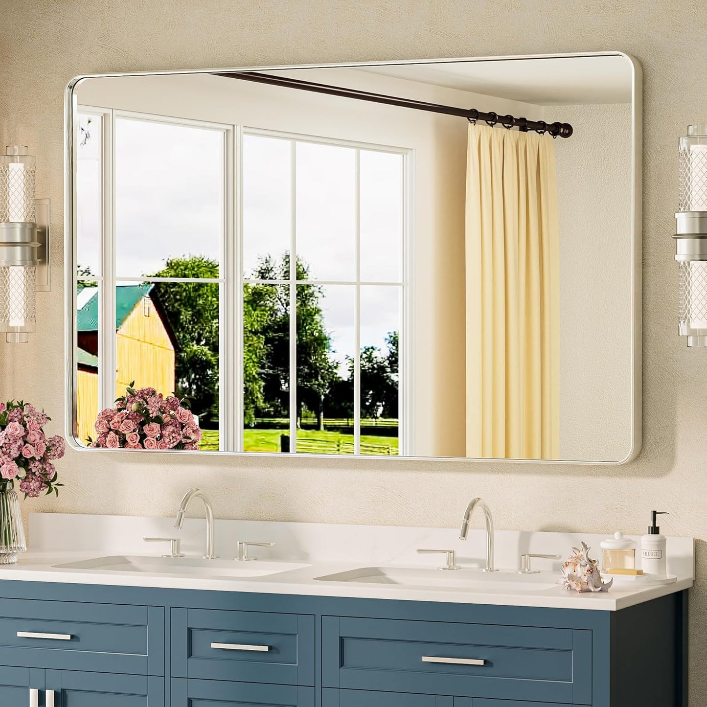 TETOTE Brushed Nickel Bathroom Mirror 48 x 30 for Elegance