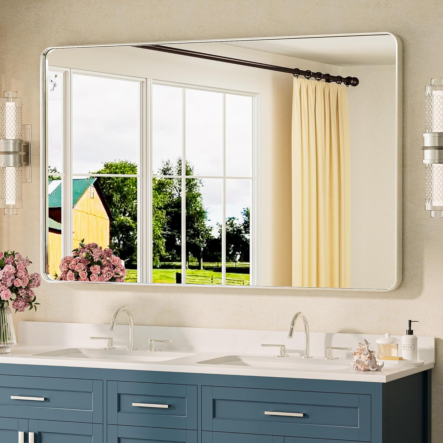 TETOTE Brushed Nickel Bathroom Mirror 48 x 30 for Elegance