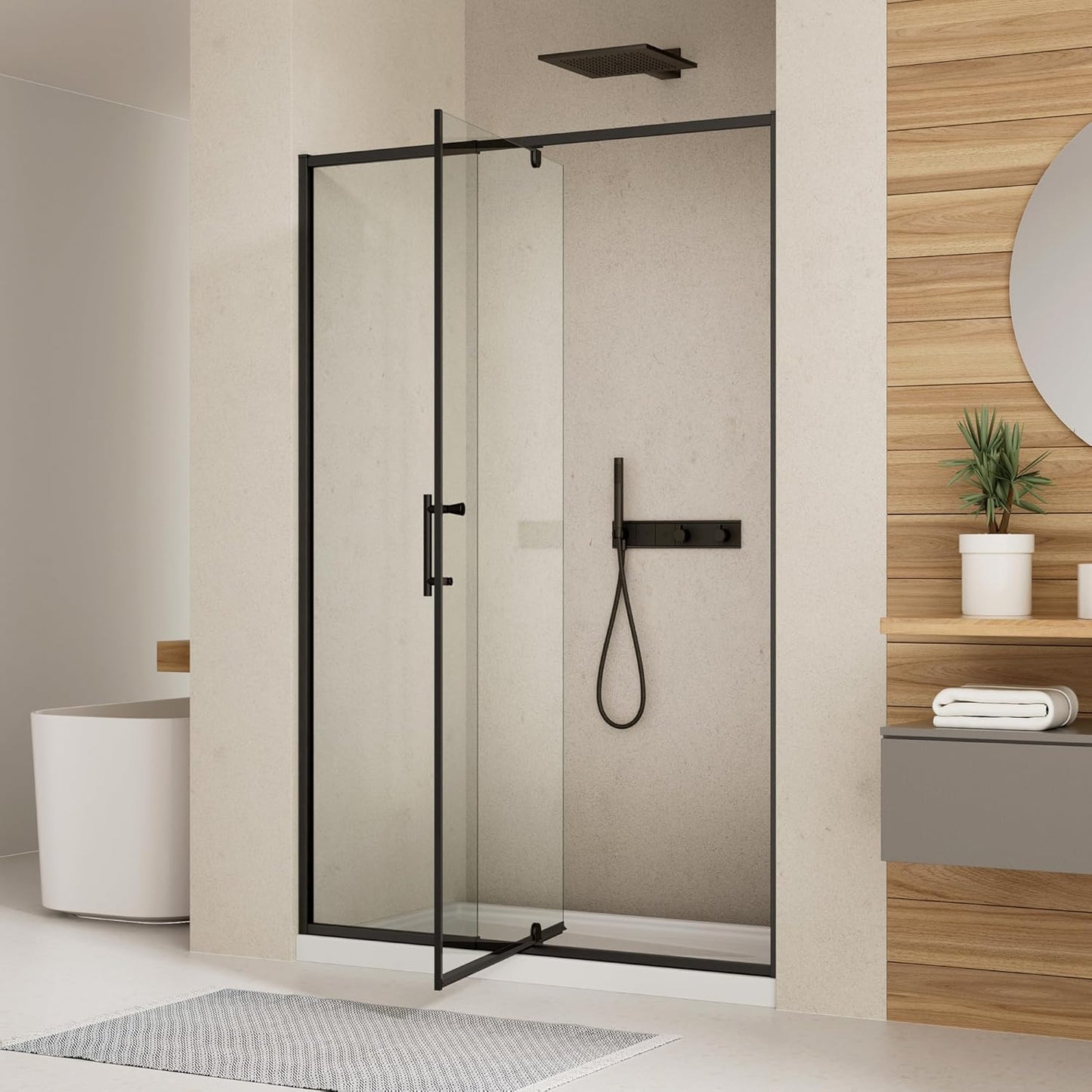 Pivot Shower Door with Matte Black Finish for Modern Bathrooms