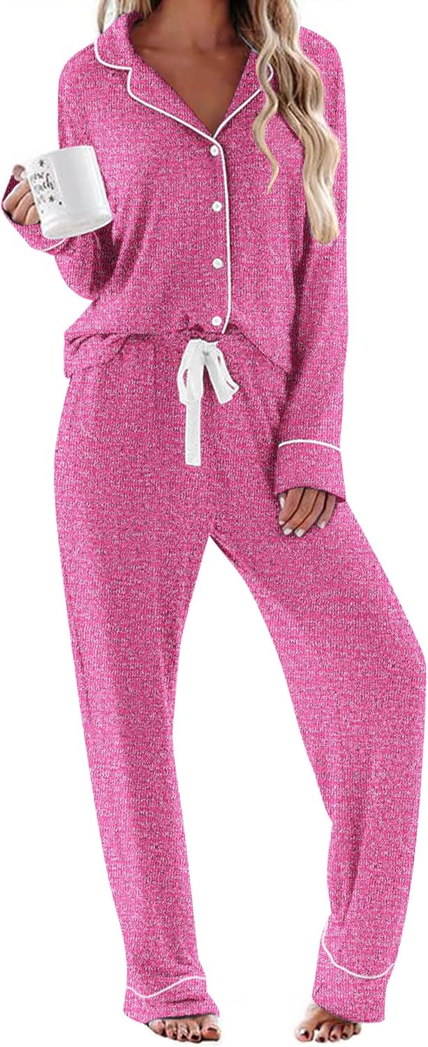 Ekouaer Women's Pajamas Long Sleeve Sleepwear Soft Pjs Set