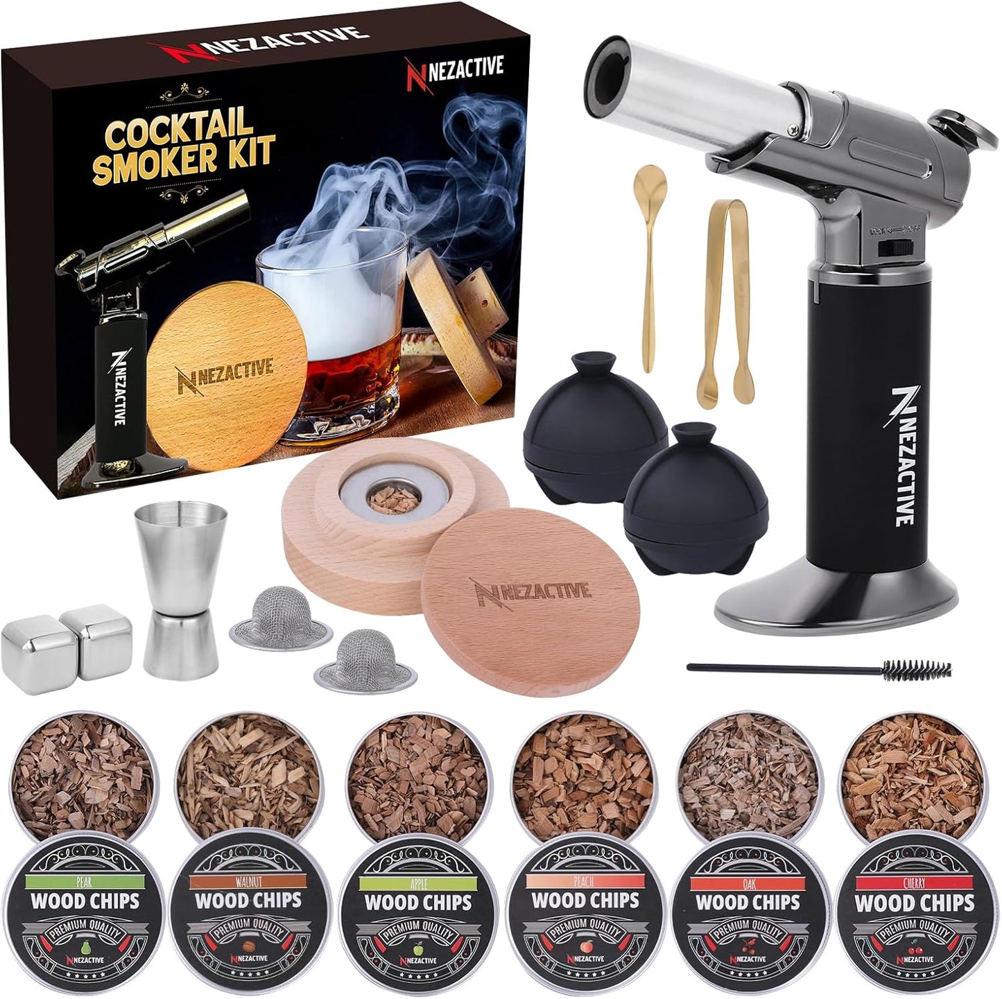 Bourbon Smoker Kit - 6 Flavors, Accessories, Ice Molds