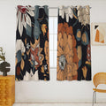 Black Boho Floral 100% Blackout Curtains 52Wx45L - Full Light Block