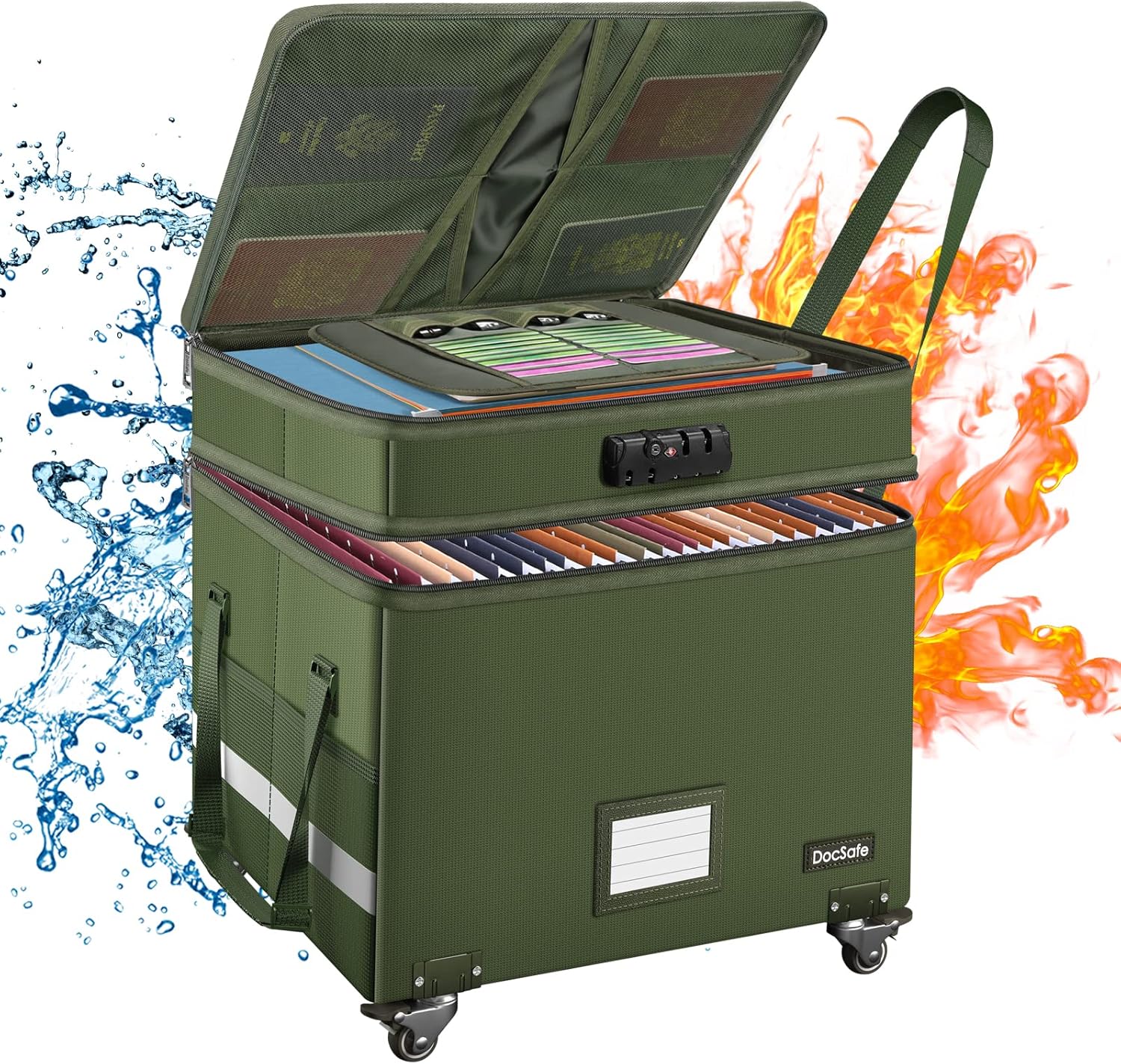 Fireproof Document Box with Lock and Wheels for Secure Storage
