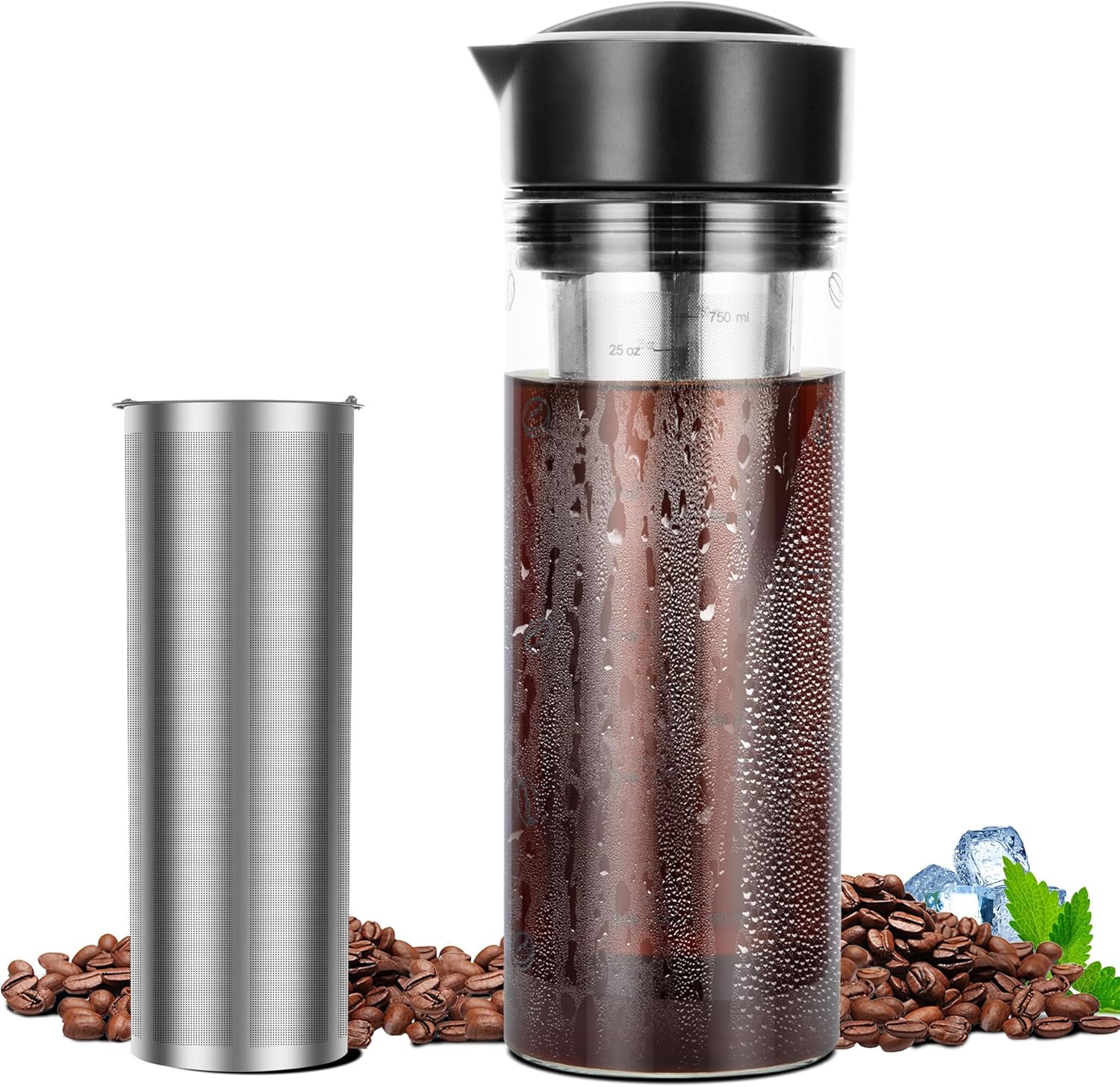 YMMIND 4-Cup Cold Brew Coffee Maker ~ Glass Carafe, Stainless Filter