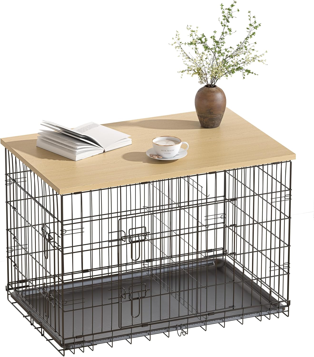 Piskyet Dog Crate Topper Wood Countertop for 42 Inch Crate