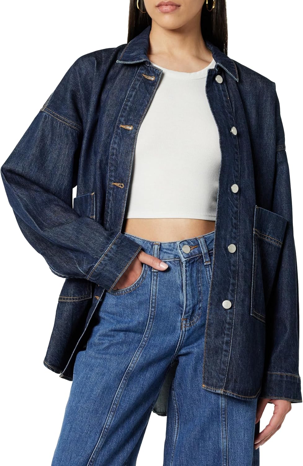 Pilar Long Denim Shirt Jacket for Women - Stylish Oversized Fit