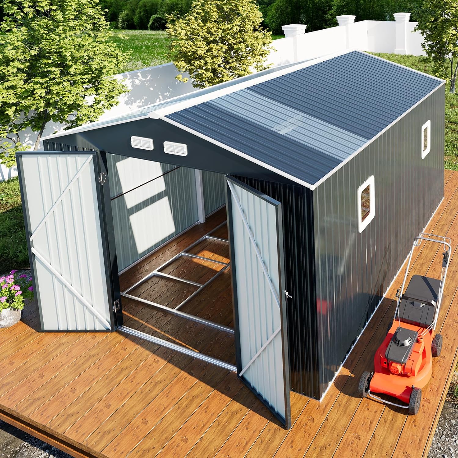 10x12 Metal Shed with Floor Frame Kit for Outdoor Storage