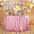 Rose Pink Sequin Tablecloth 108in Round Sparkly Drape - Party Ready