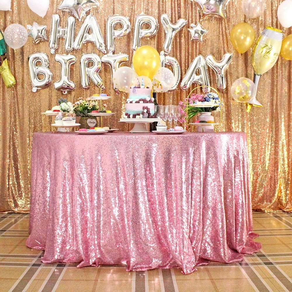 Rose Pink Sequin Tablecloth for Elegant Wedding and Party Decor