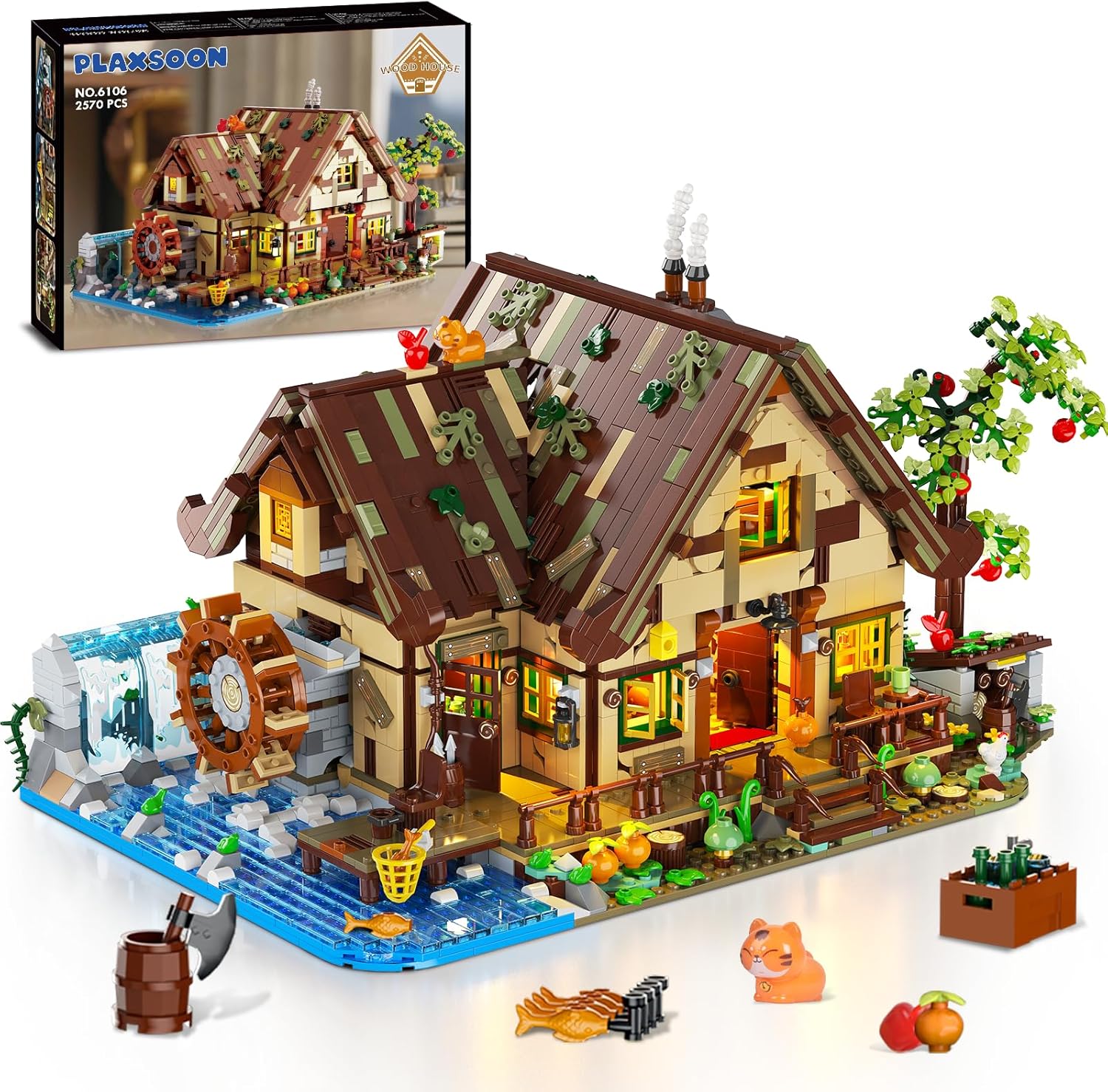 Wood Cabin Mini Building Set with Lights for Creative Fun