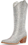 Sparkly Cowgirl Boots for Women - Rhinestone Mid Calf Glitter Boots