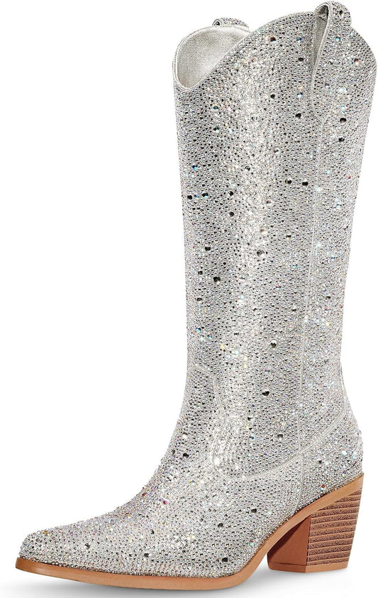 Lumeheel Rhinestone Cowboy Boots for Women - Sparkly Bling Style