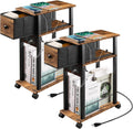 Side Table Set of 2 with Charging Station and Drawer - Narrow End
