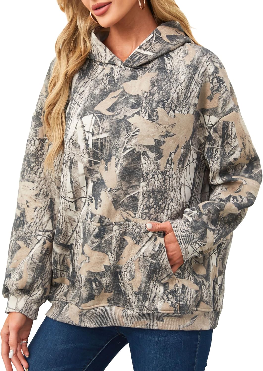 Ziesexy Women's Camo Hoodie - Cozy Maple Leaf Print
