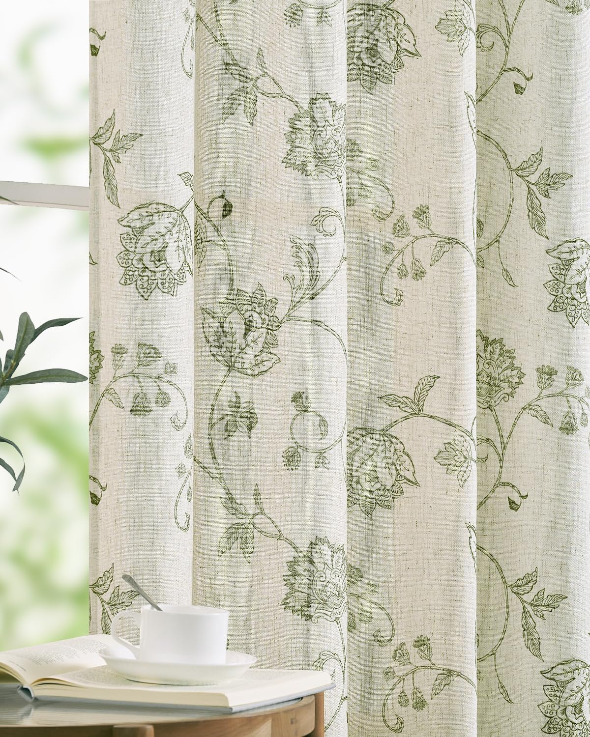 Floral Linen Blend Curtains for Living Room and Bedroom Decor