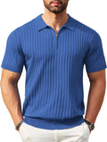 COOFANDY Zipper Polo Shirt Short Sleeve Ribbed Knit - Smart Casual Fit