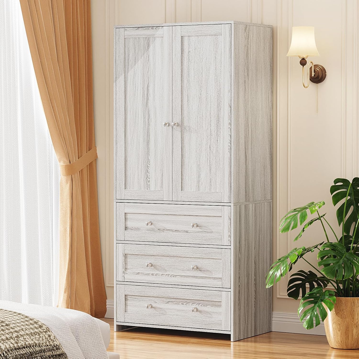 VOWNER Armoire Wardrobe Closet with Mirror and Drawers for Storage