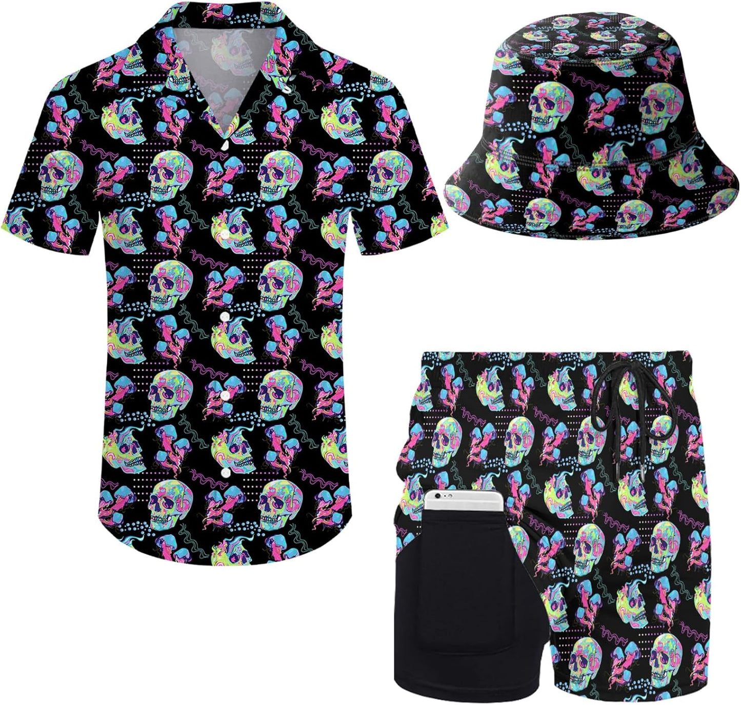Mens 2 Piece Tracksuit Hawaiian Shirt and Compression Shorts Set