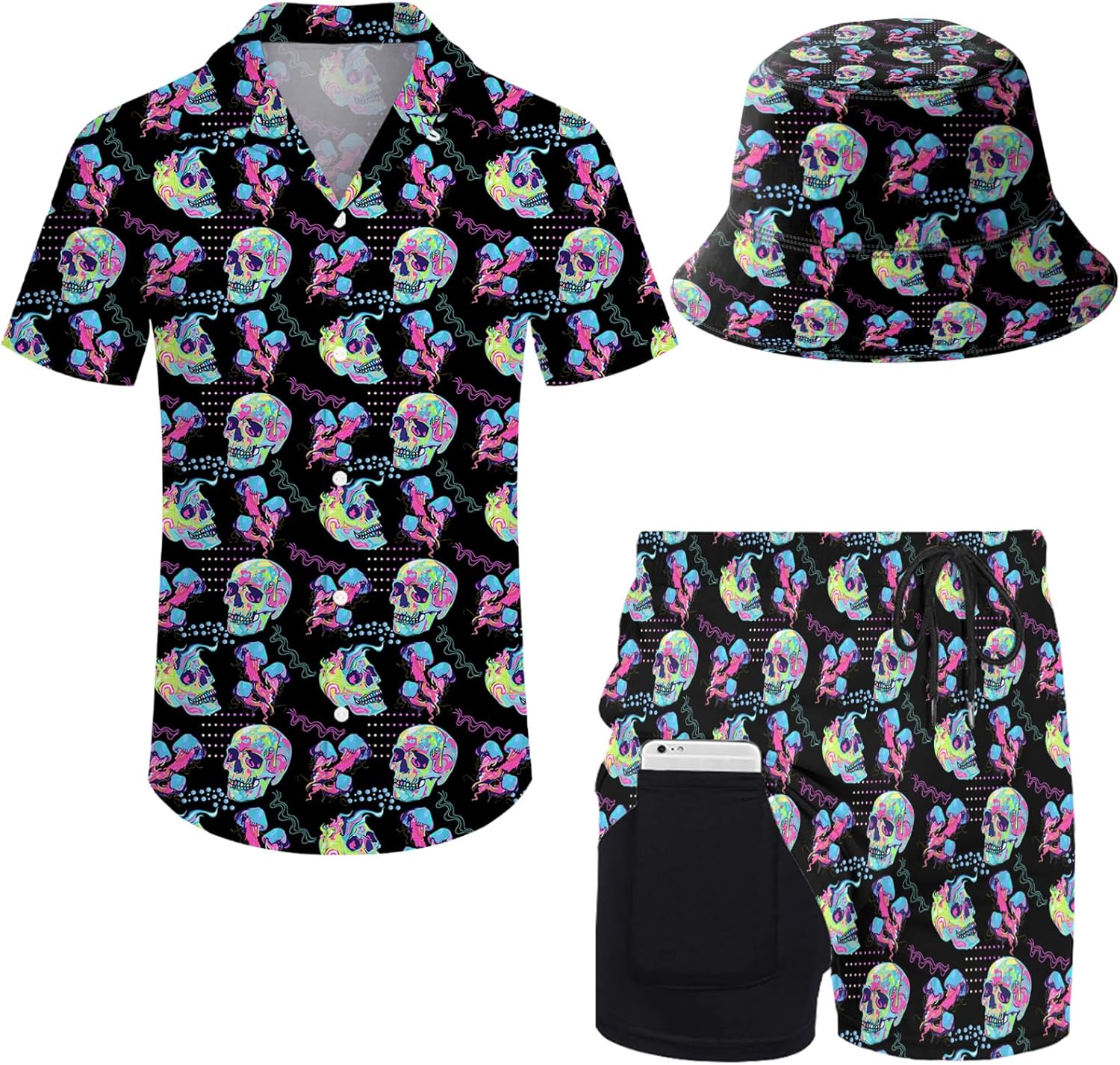 Mens 2 Piece Tracksuit Hawaiian Shirt and Compression Shorts Set