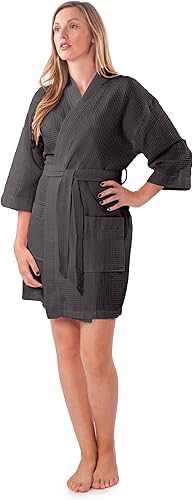 Turquaz Linen Lightweight Thigh Length Robes For Women - Waffle Kimono