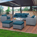 Wicker Patio Conversation Set with Storage Table - Peacock Blue