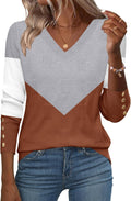 V Neck Ribbed Knit Pullover Sweater Blouse - Lightweight Everyday long