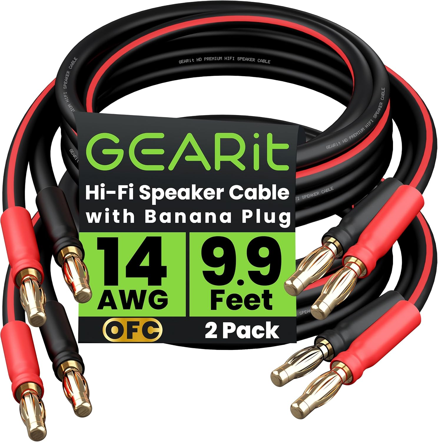 GearIT 14 AWG Speaker Cable with Banana Plugs for HiFi Sound
