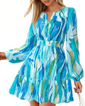 Fall Dresses for Women 2025 Boho Floral Mini Dress - Elastic Waist