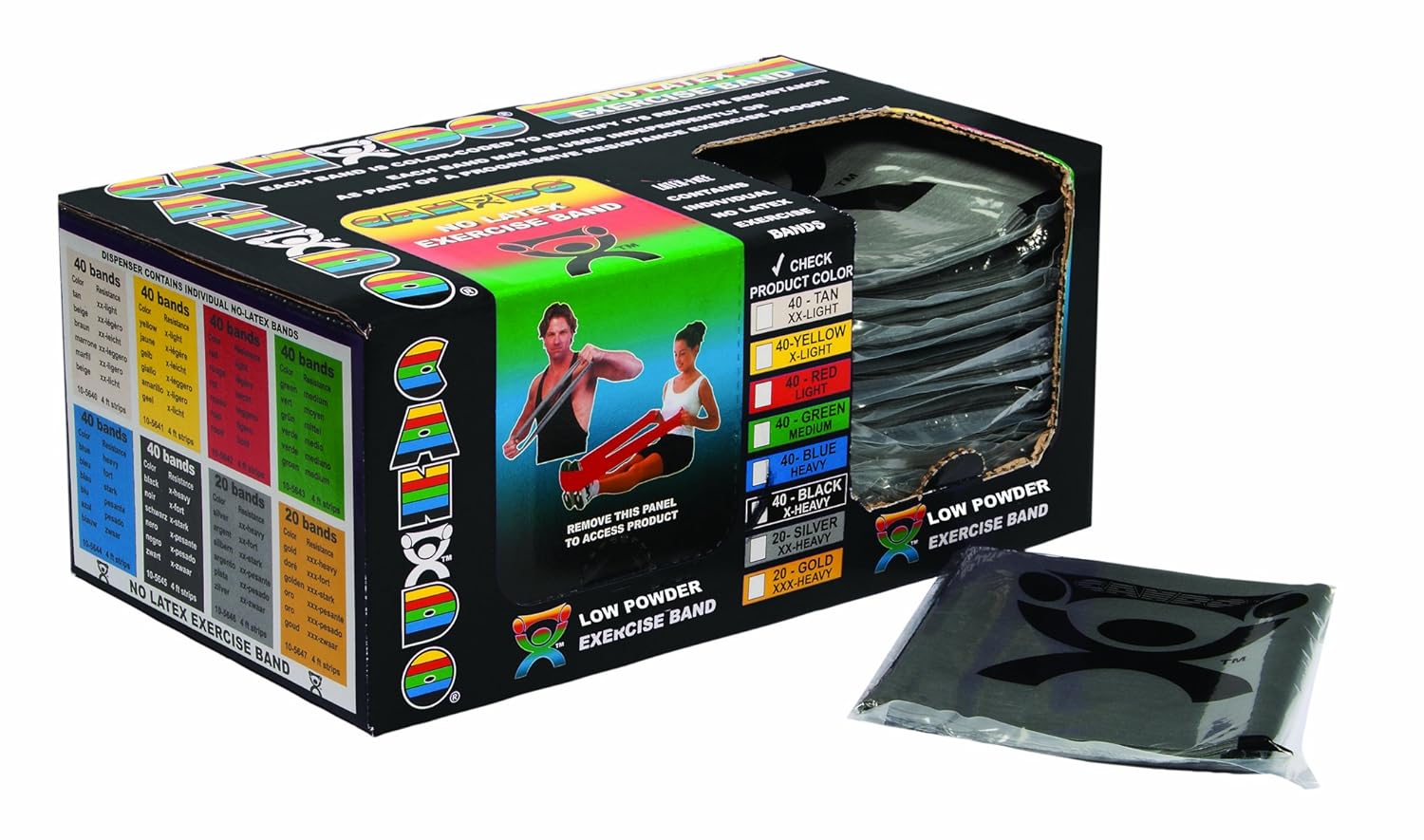CanDo Singles Low Powder Exercise Band - X-Heavy 4-foot Strips