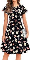 OWIN Womens Ruffle Sleeve Flared A-Line Cocktail Dress - Elegant Fit