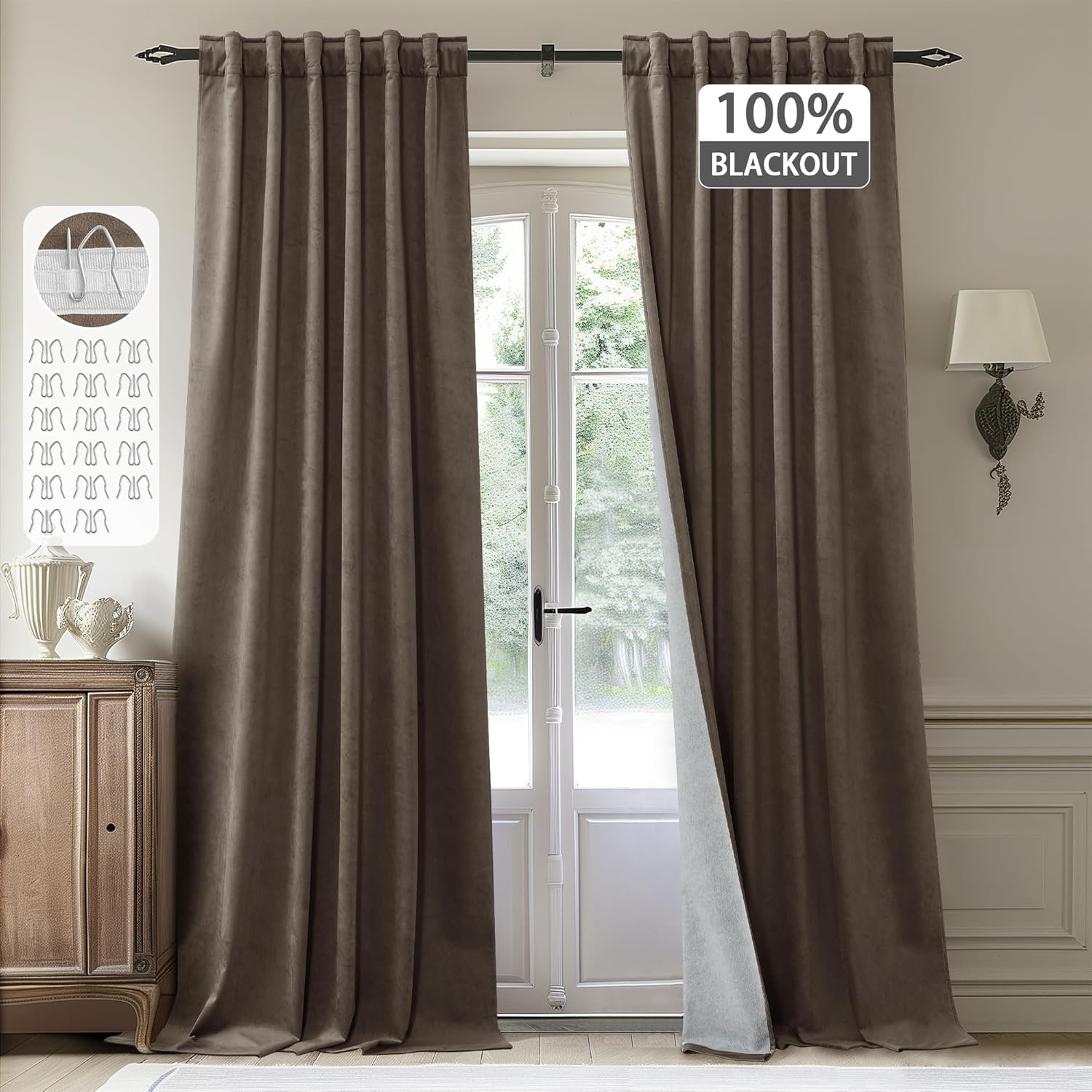 StangH 100% Blackout Velvet Curtains for Living Room & Bedroom