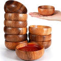 Skylety 10 Pcs Acacia Wooden Bowls 4 in - Rustic Snack & Dip Set