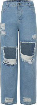 Girls Baggy Wide Leg Jeans Ripped Denim High Waisted