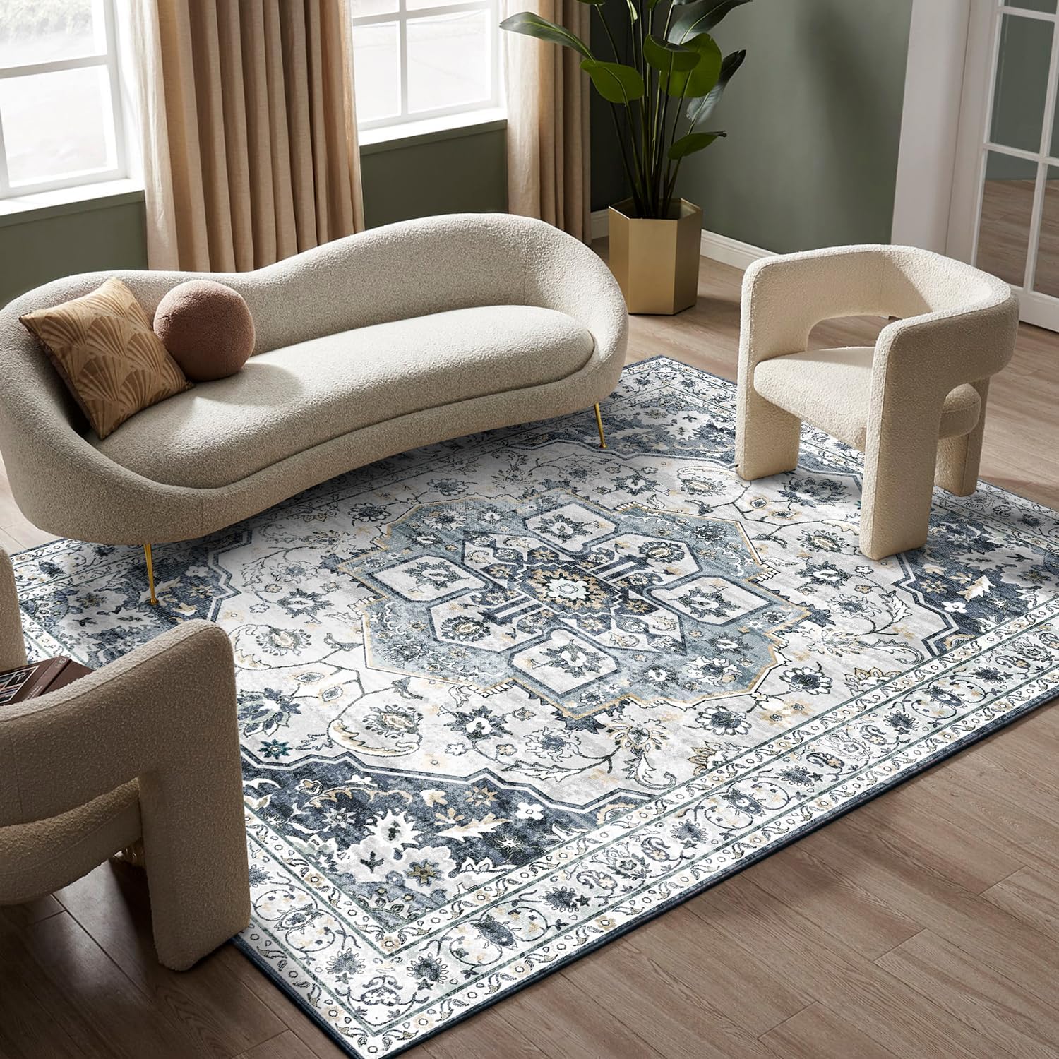 Soft Boho Vintage 5x7 Area Rugs for Living Room - Machine Washable