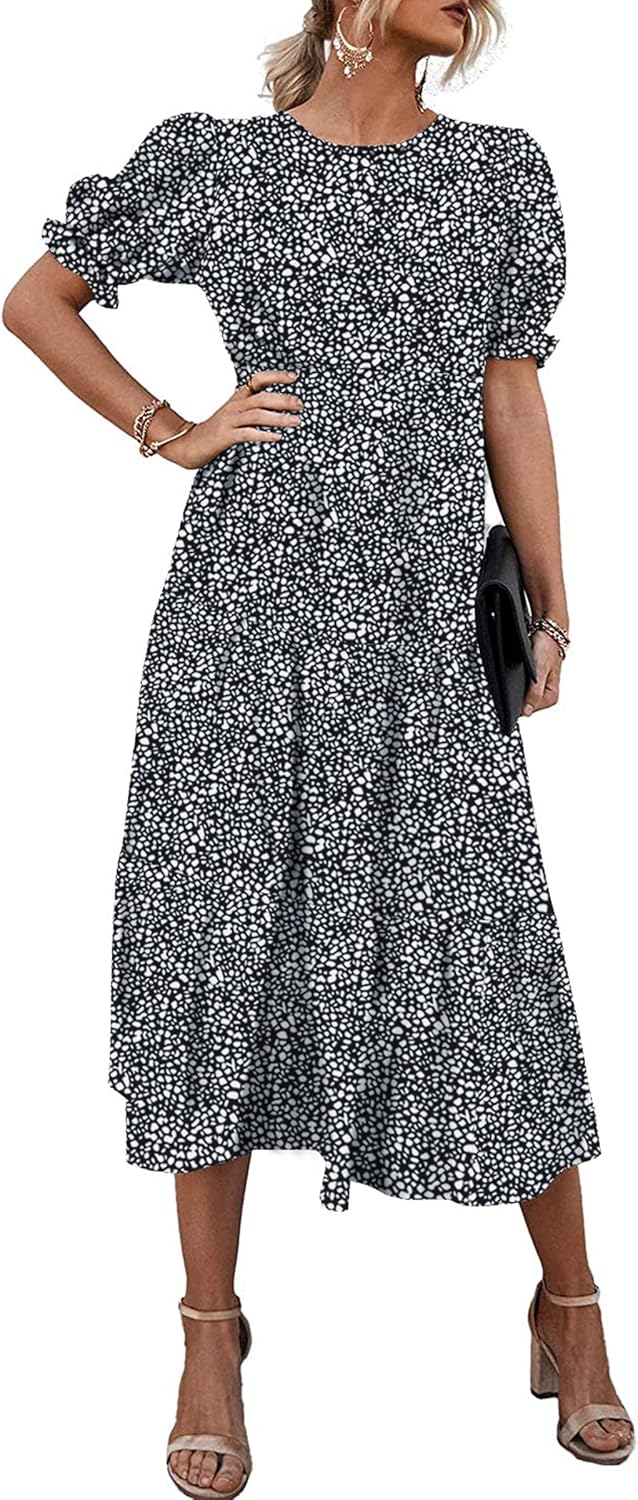PRETTYGARDEN Summer Floral Midi Dress for Women - Boho Style