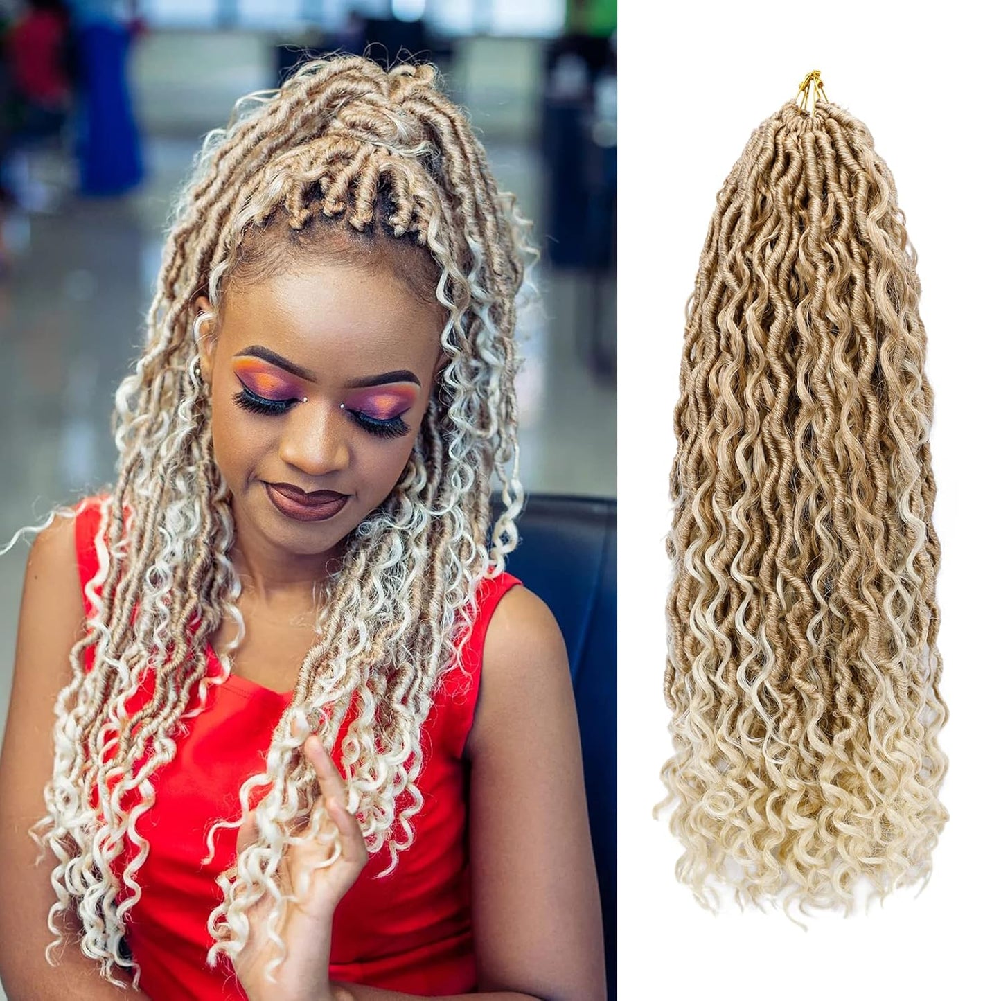 Goddess Locs Crochet Hair 18 Inch Ombre Blonde Boho Style